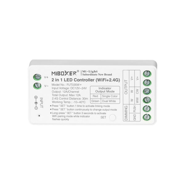 2 in 1 LED Strip Controller (WiFi+2.4G Tuya) 12-24V, 12A (Single colour / Dual white)
